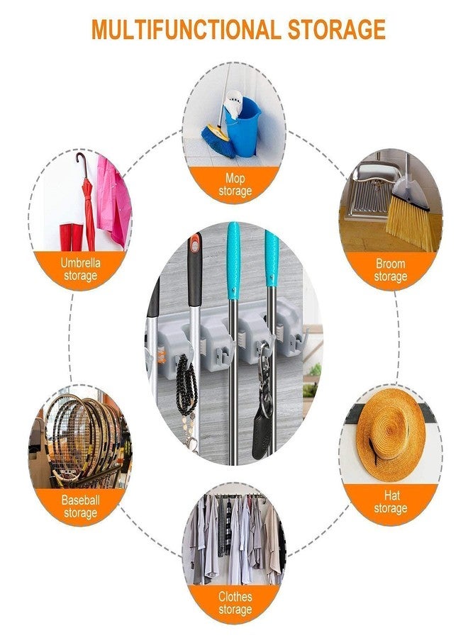 Yorten Plastic Multipurpose 5 Slot Wall Mounted Mop and Broom Holder with 6 Hooks Garage Storage up to 11 Tools Wall Mounted (Grey),Design 66 - Image 3